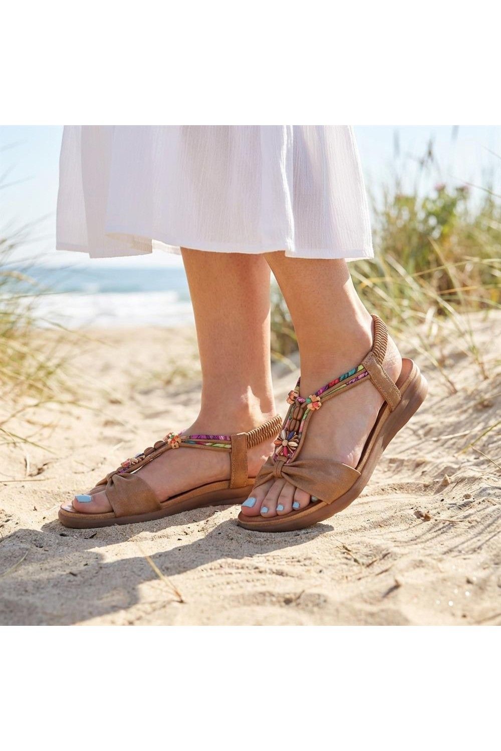 Pavers Women's Embellished Flat Sandals in Brown