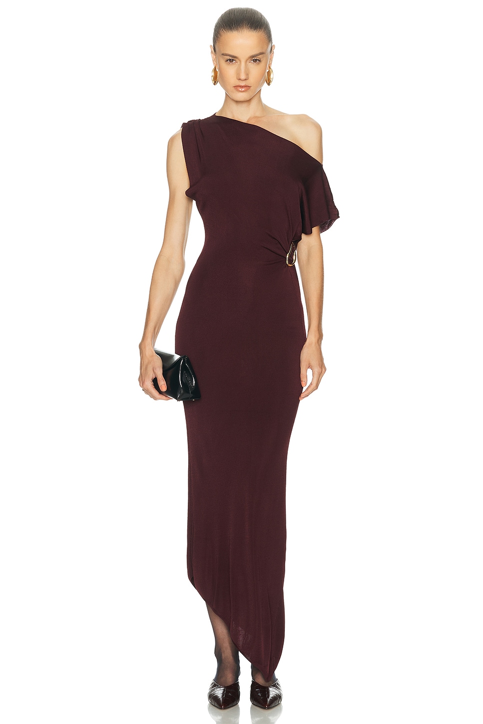 SRG Mehek Asymmetric Knit Dress in Oxblood - Burgundy. XXS also in L, M, S