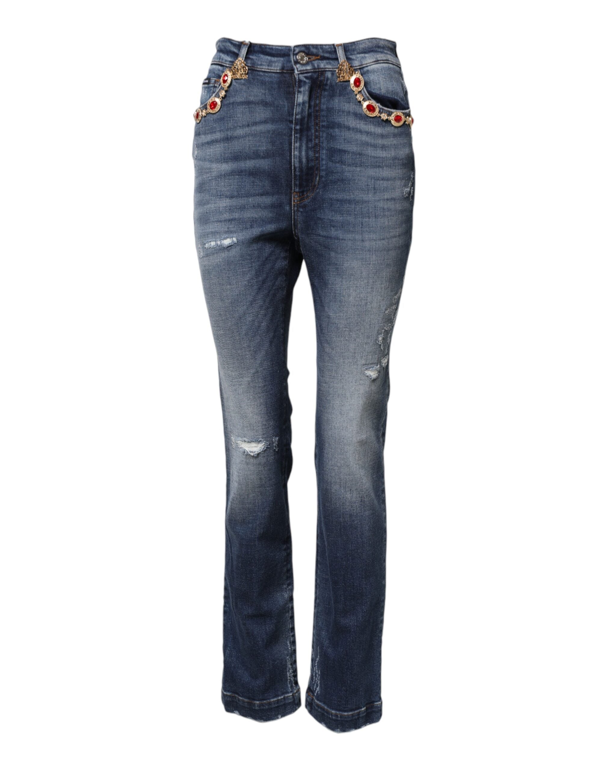 Rhinestone-Embellished Jeans — Blue