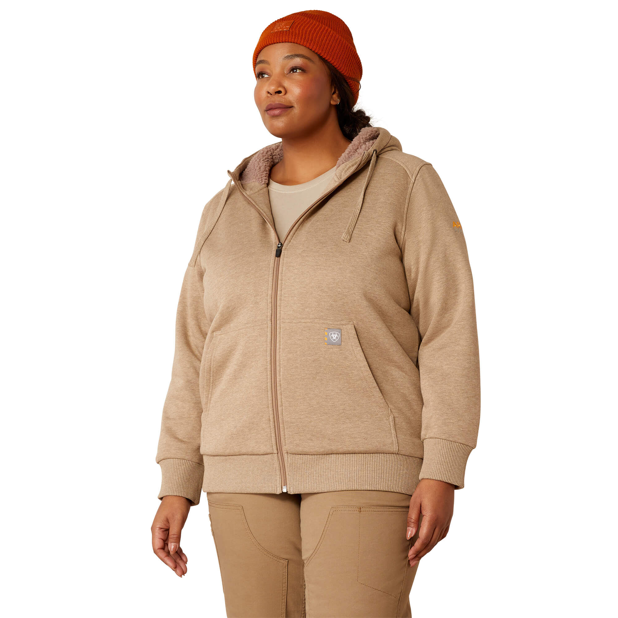Women's Rebar All-Weather Sherpa Full Zip Hoodie Long Sleeve in Oatmeal Heather
