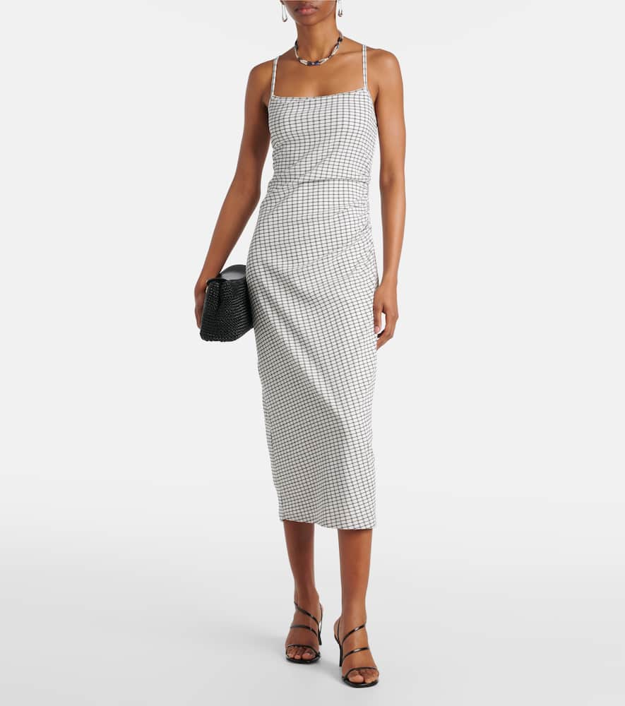 Checked ruched midi dress
