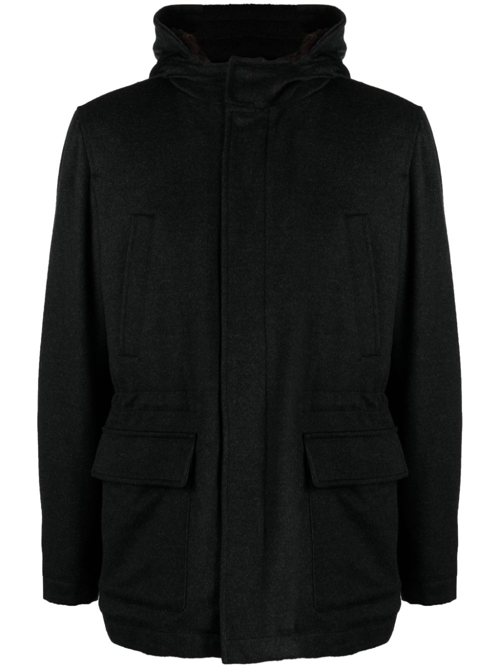 Hooded virgin wool jacket - Black