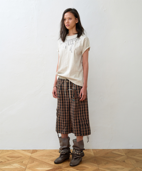 LAYERED CHECK CARGO SHORTS BROWN