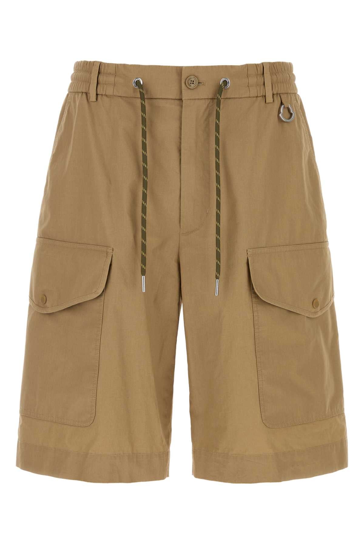 Cotton Cargo Bermuda Shorts — Beige