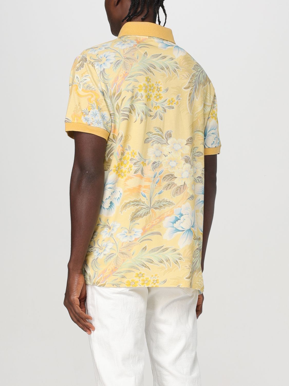Floral-print cotton polo shirt - Yellow
