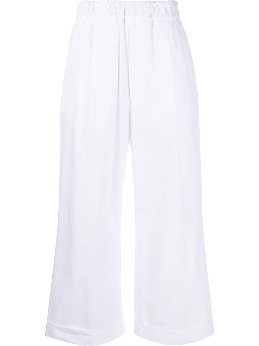 Elasticated-waist cotton culottes - White