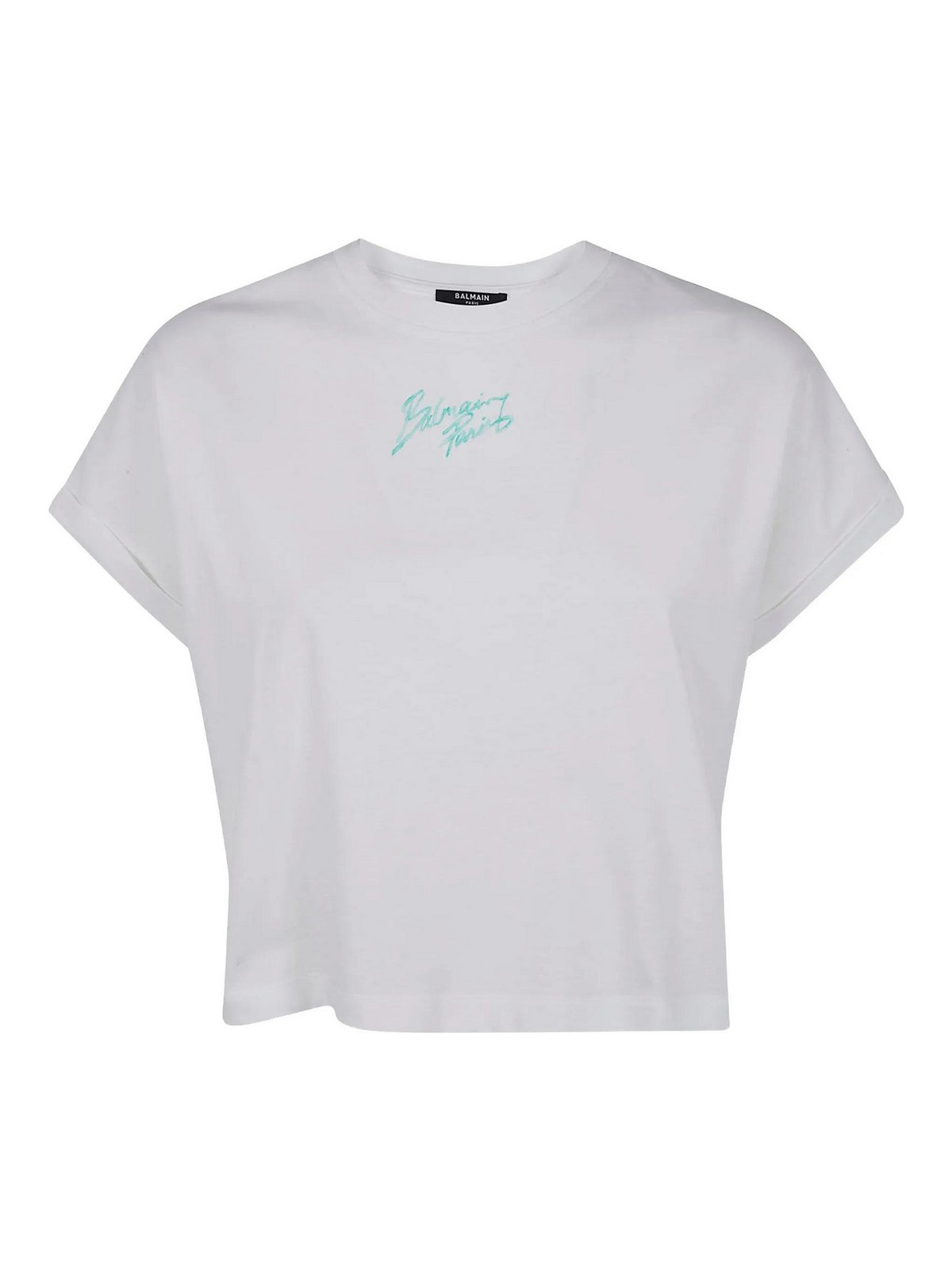 Balmain - paris logo cropped crew neck t shirt