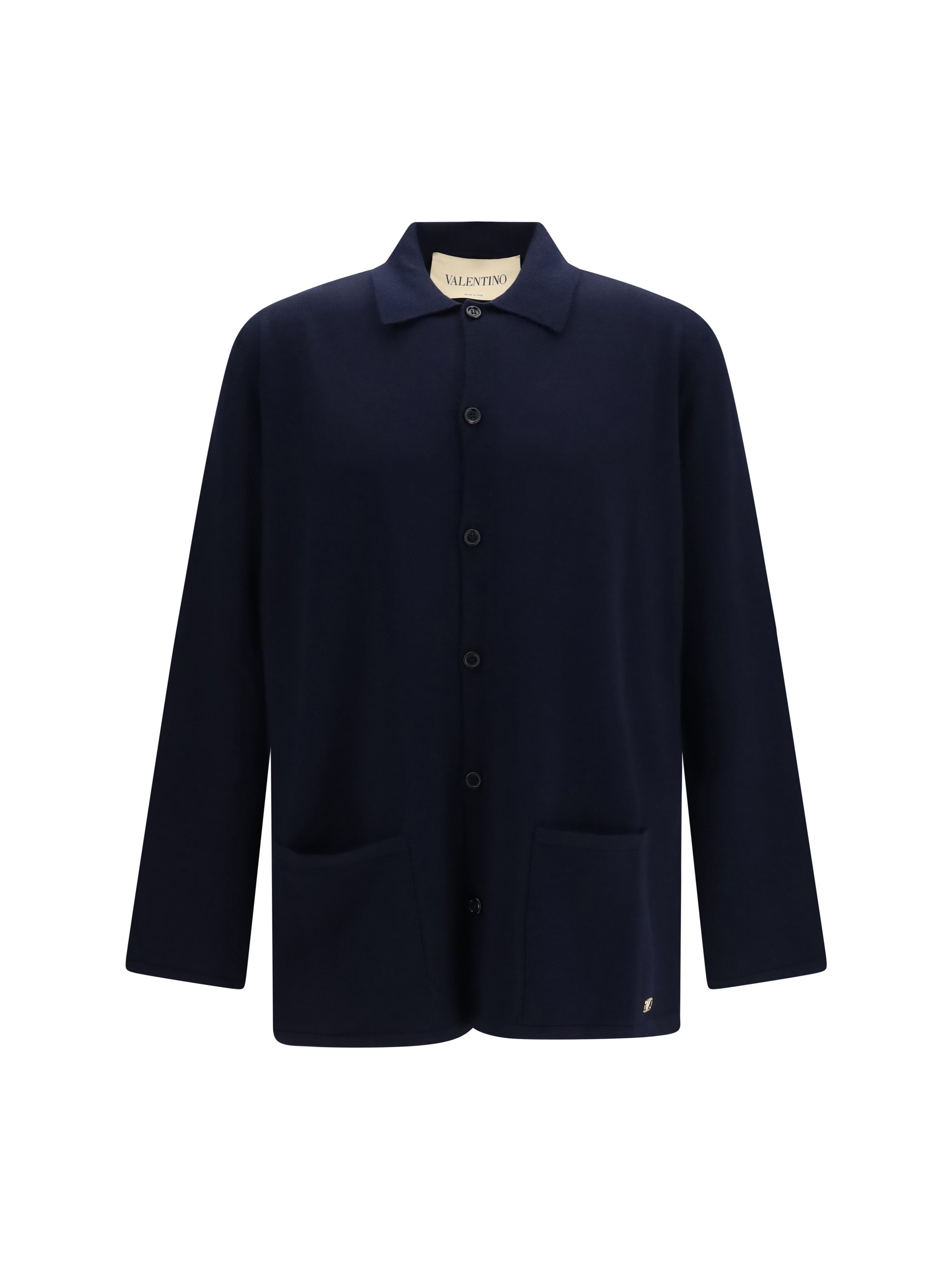 Merino Wool VLogo Cardigan — Navy