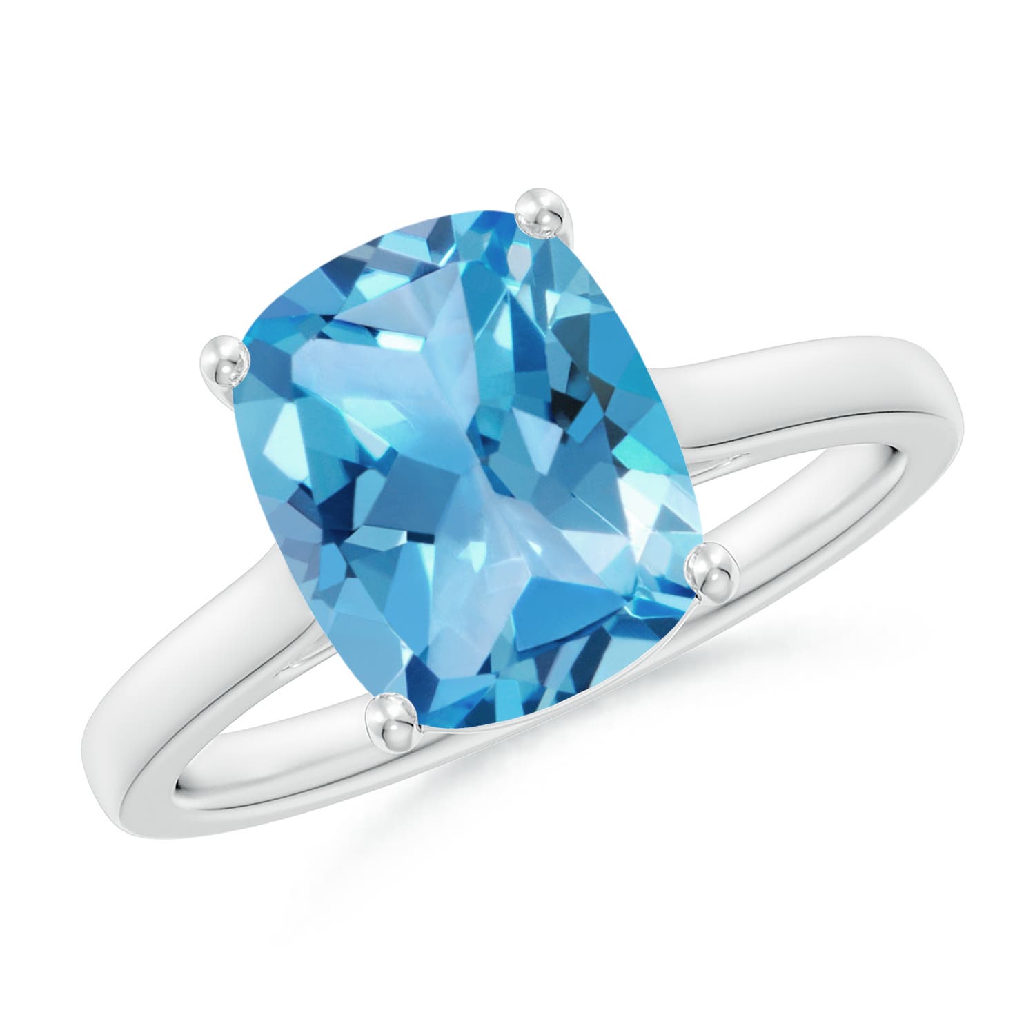 Angara 3.2 Carats Classic Cushion Swiss Blue Topaz Solitaire Ring with Hidden Accents in Platinum