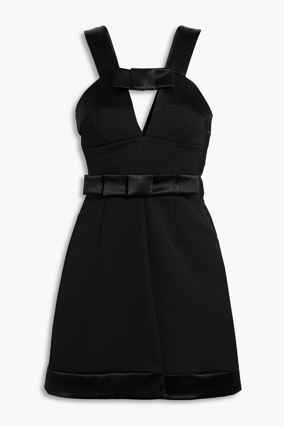 Cutout bow-embellished wool-crepe mini dress
