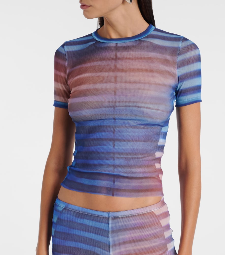 Printed striped mesh T-shirt