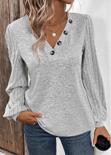 Modlily Plus Light Grey Patchwork Long Sleeve T Shirt - 3X