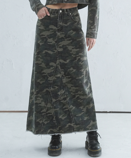Camouflage Long Denim Skirt CAMO