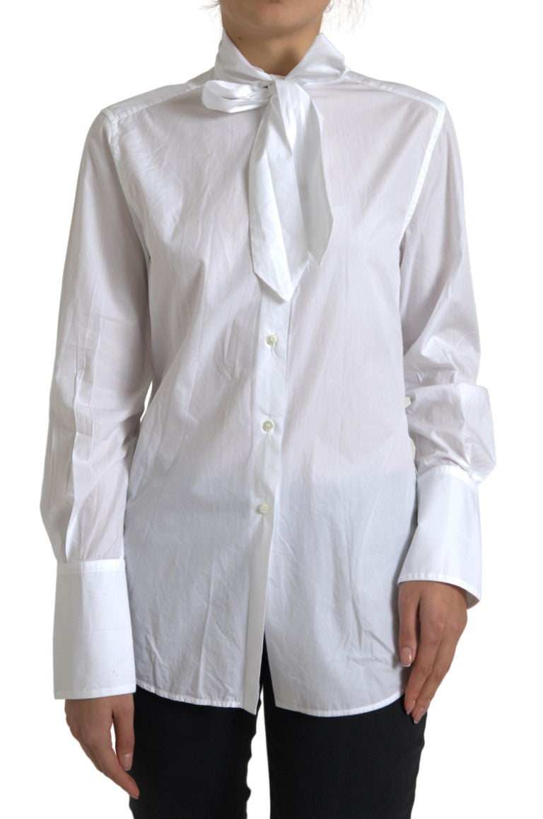 Cotton Ascot Collar Blouse — White