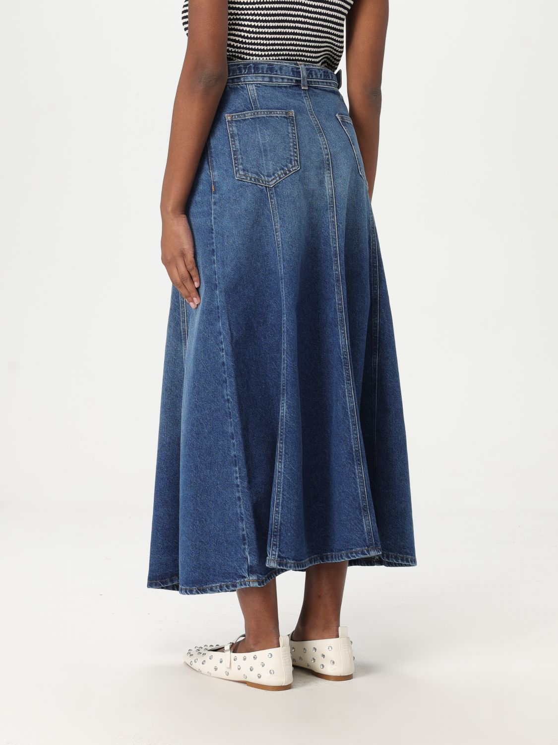 Oval T-belt denim maxi skirt - Blue
