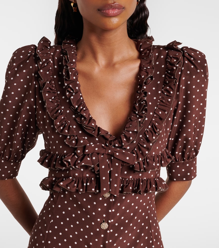 Polka-dot ruffled silk minidress
