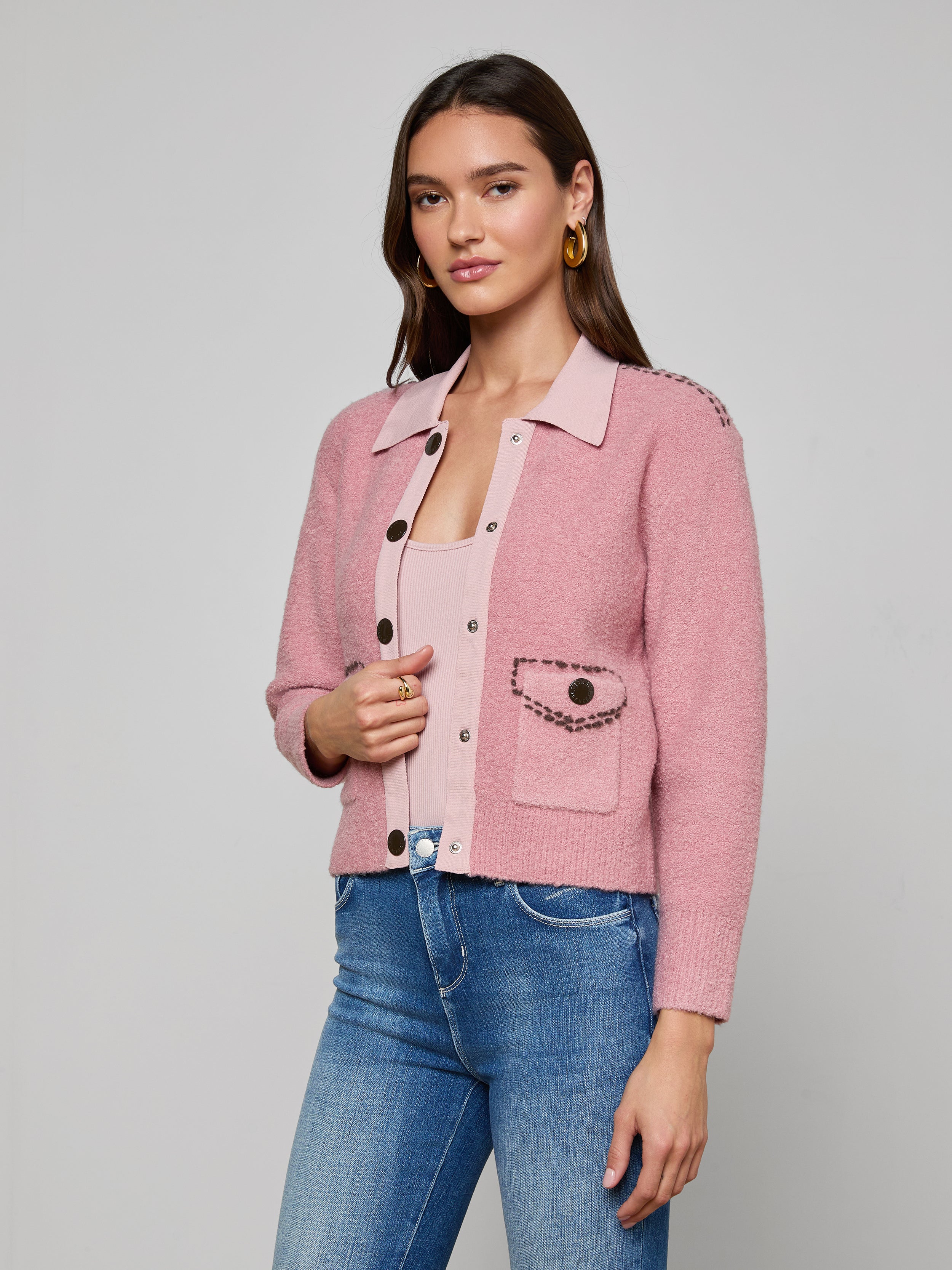 Poetry Cardigan In Mauve Rose/dark Brown