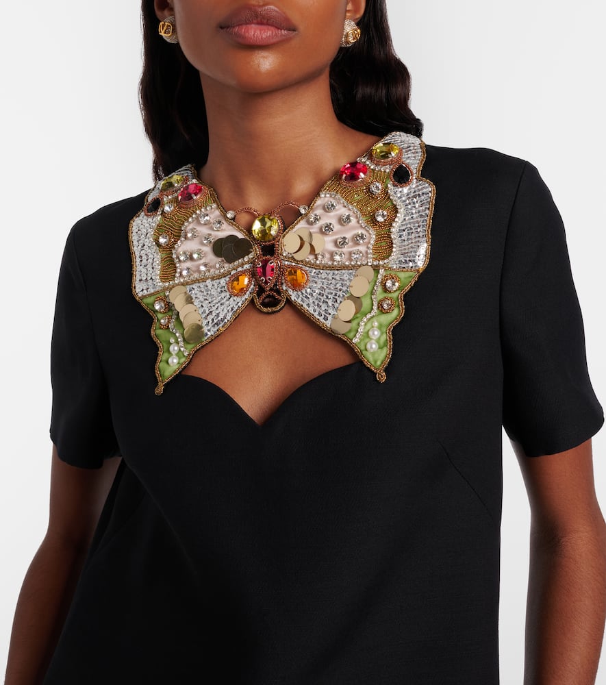 Embellished wool and silk minidress