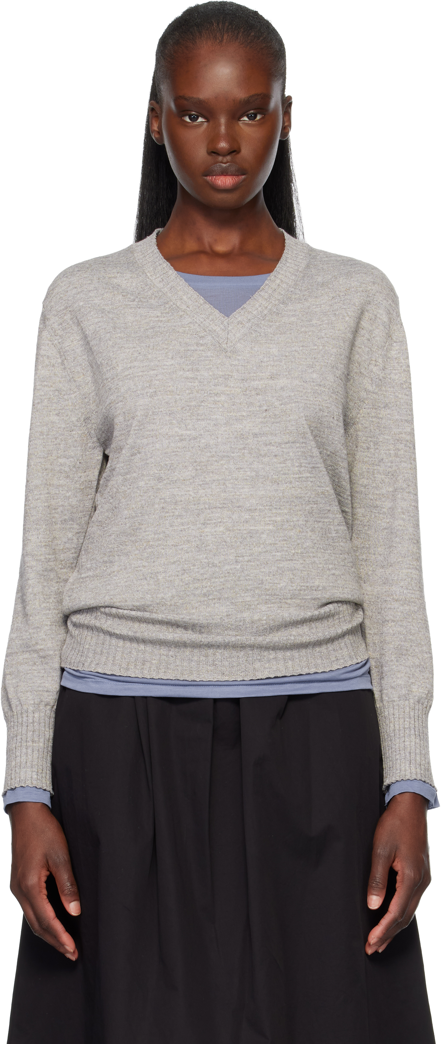 Gray Marine V-Neck Pullover Sweater