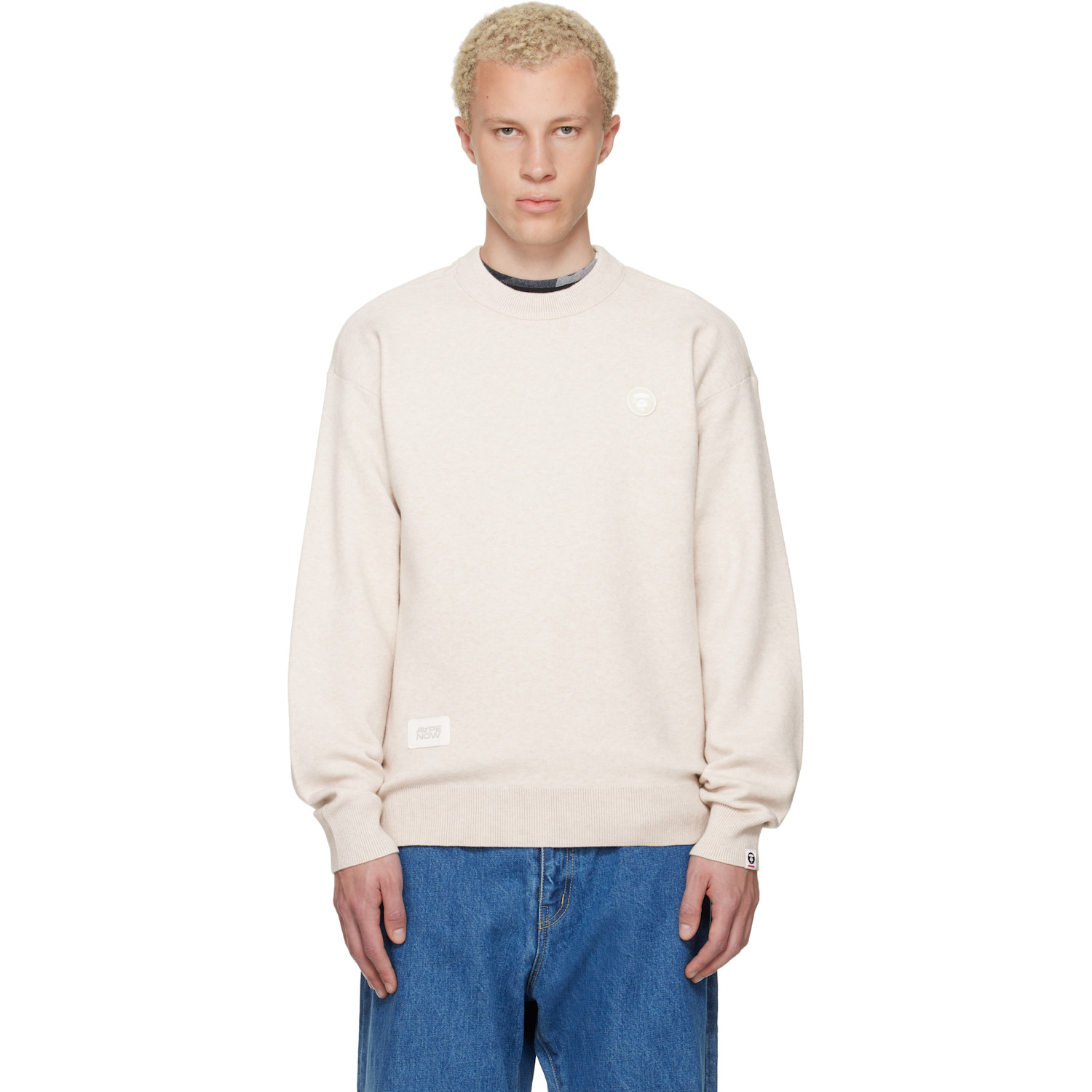 Beige 'AAPENOW' Moonface Crew Neck Sweater