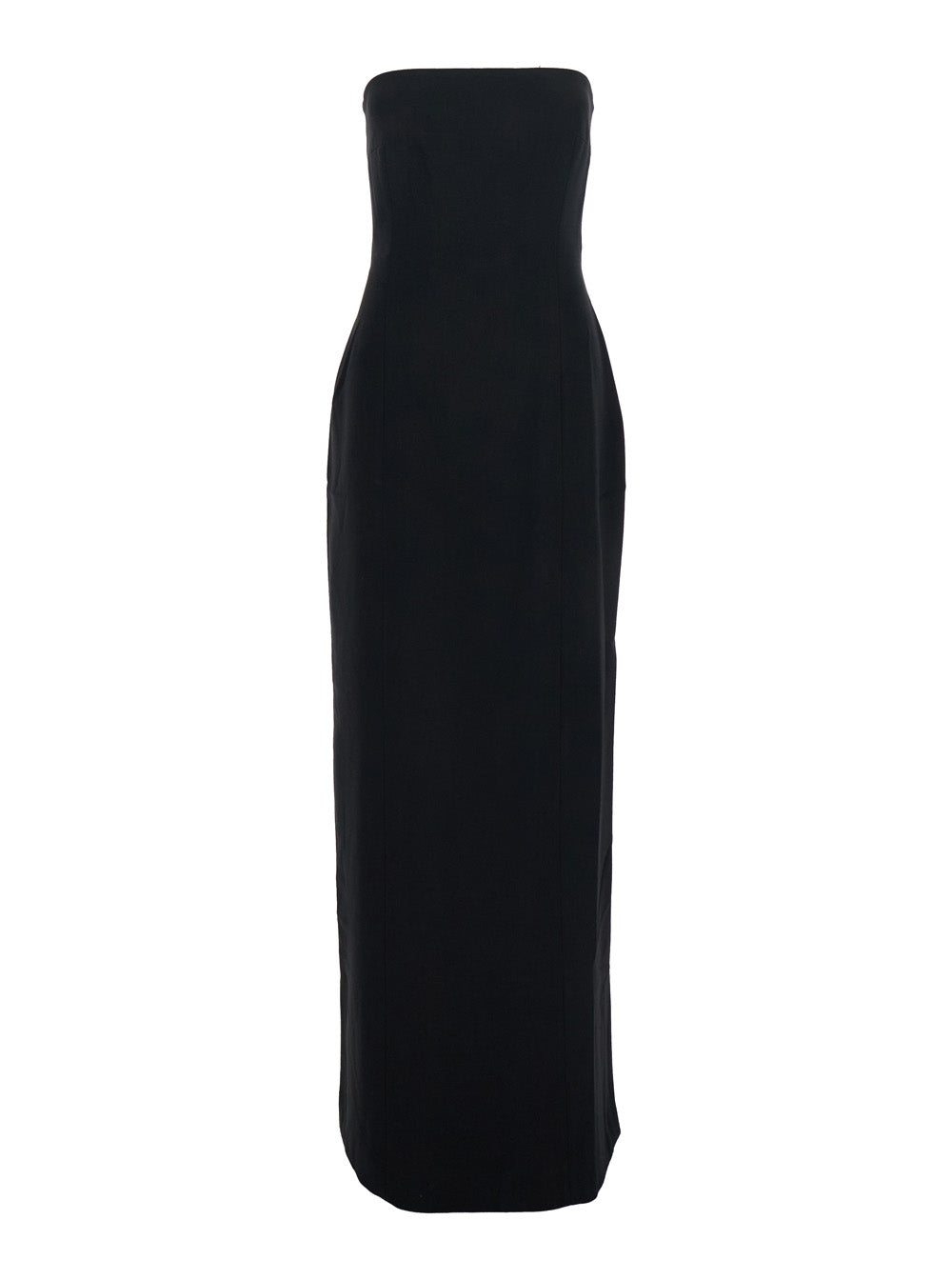 Bare-Shoulder Twill Dress — Black