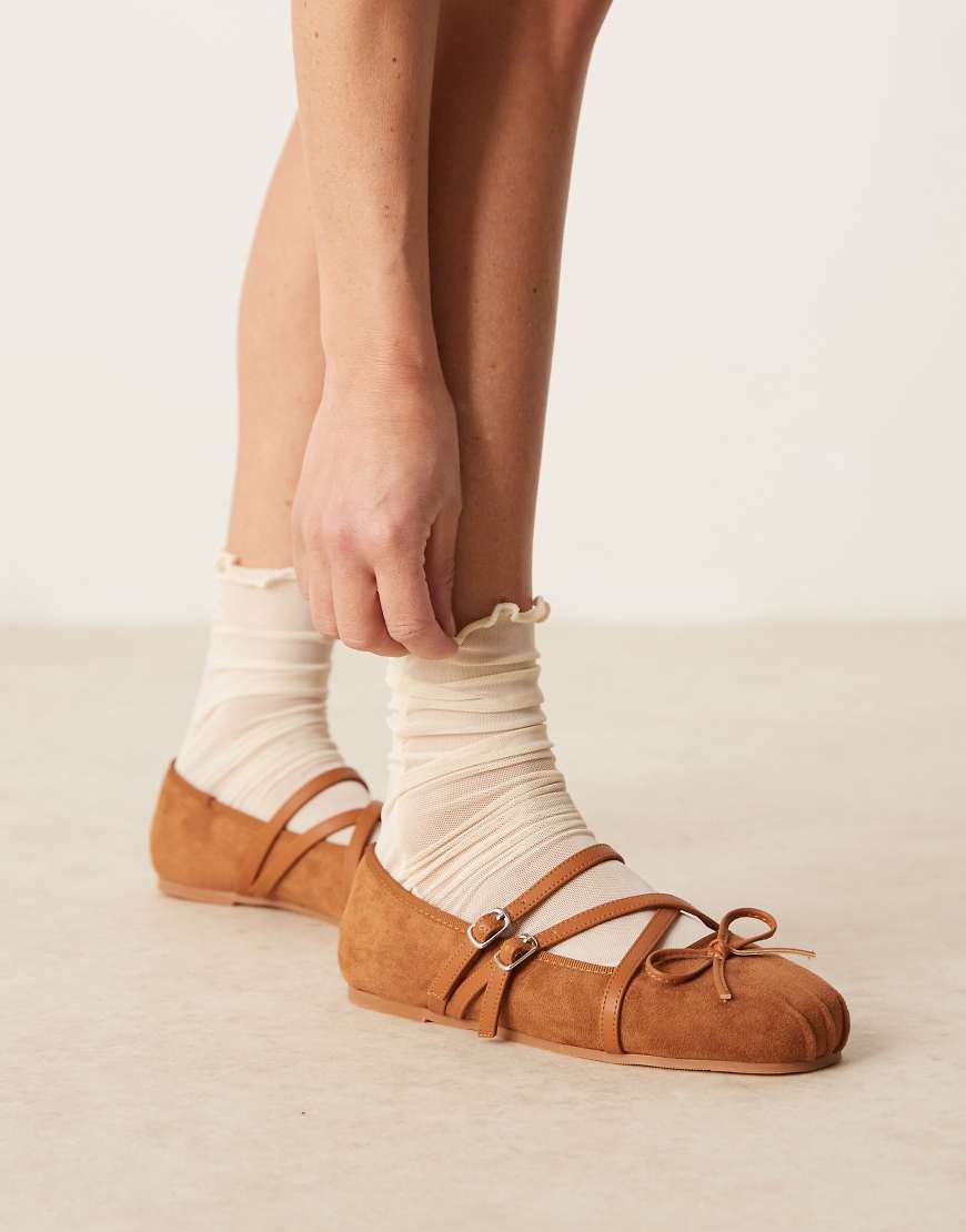 ASOS DESIGN Laurel mary-jane ballet flats in tan suedette-Brown