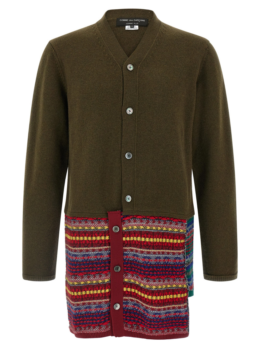 Green V-Neck Patchwork Cardigan