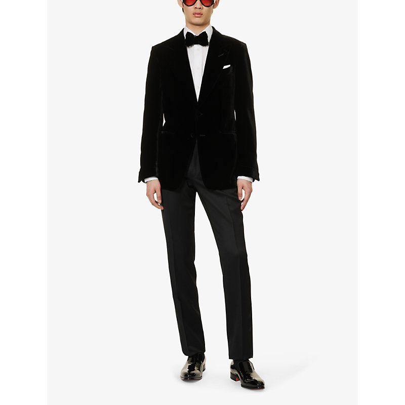 Mens Black Shelton Notched-lapel Regular-fit Velvet Tuxedo Jacket