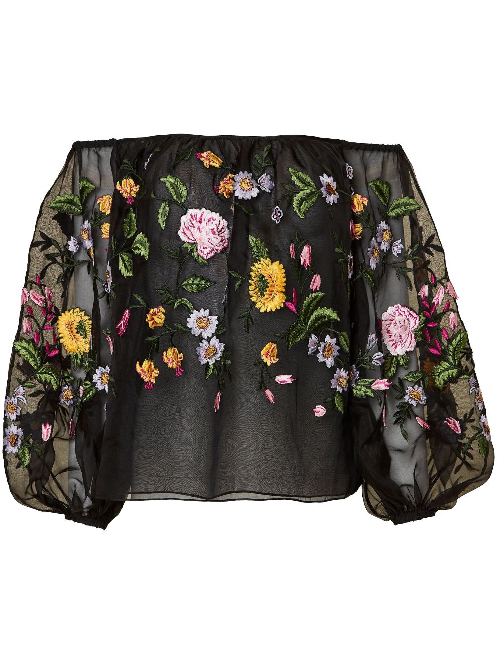 Floral-print silk blouse - Black