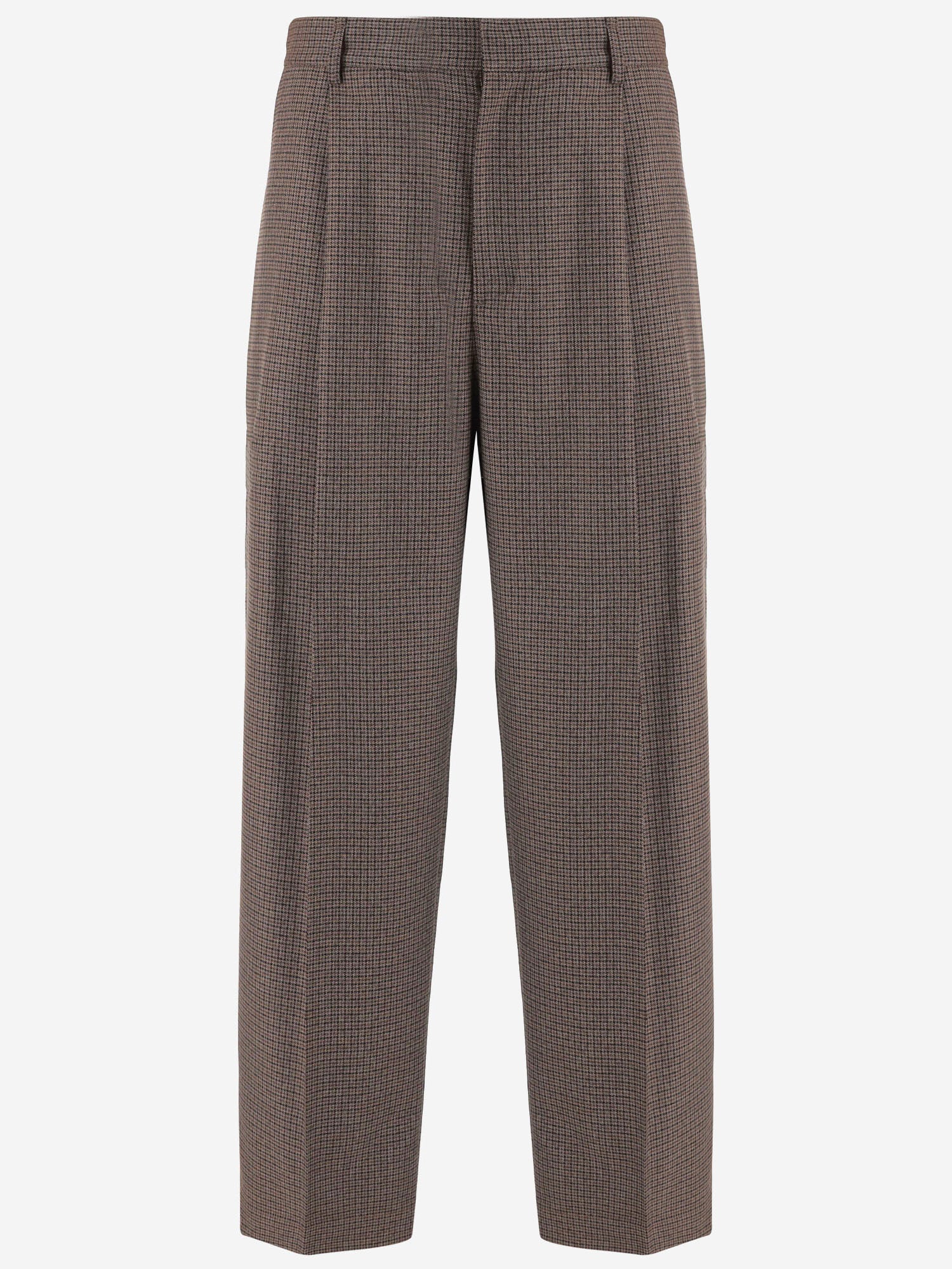 Checked Viscose-Blend Trousers — Brown