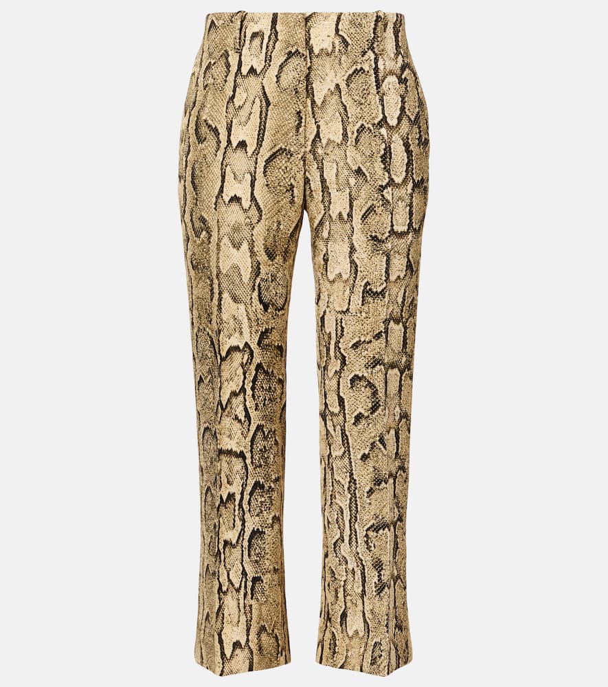 Snake-print mid-rise flared jacquard pants