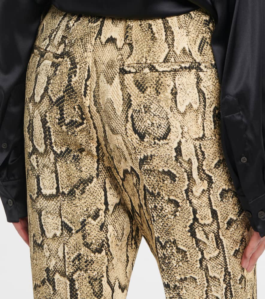 Snake-print mid-rise flared jacquard pants