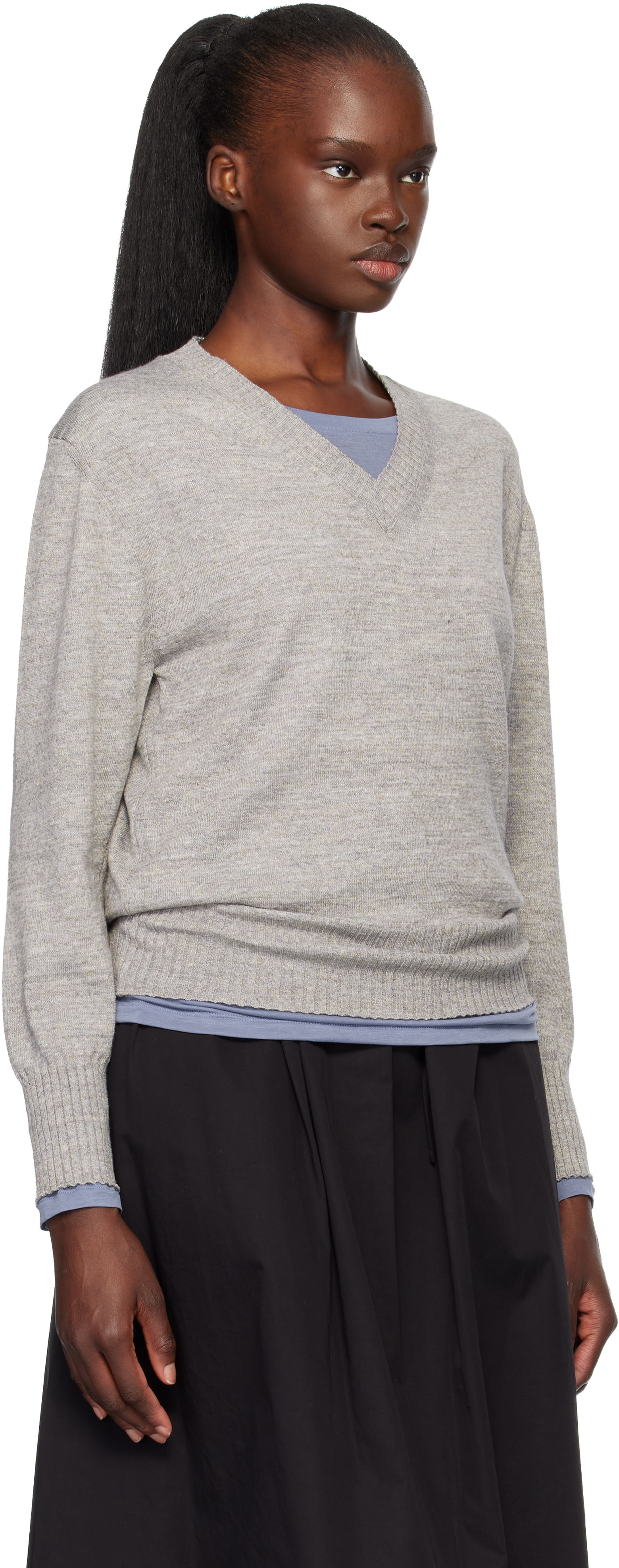 Gray Marine V-Neck Pullover Sweater
