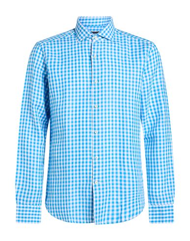 Man Shirt Azure Size 15 Cotton, Linen