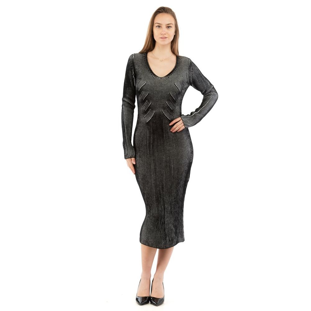 Ribbed Wool-Acrylic Blend Dress — Black