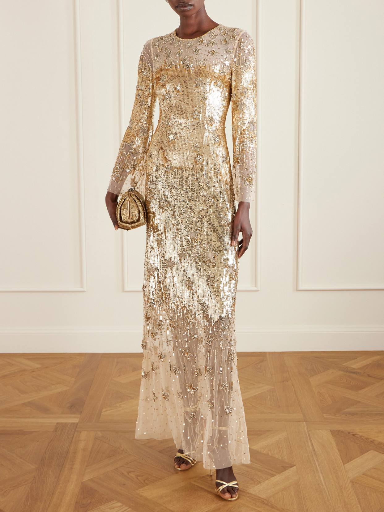 Galactic Sequined Tulle Gown - Gold
