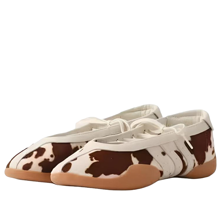 (WMNS) Tarkwondo Mei Cow Print Ballerina Shoes 'Aurora Coffee Cloud White Gum'