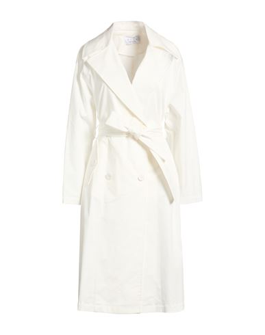 Woman Overcoat & Trench Coat White Size 6 Cotton, Elastane