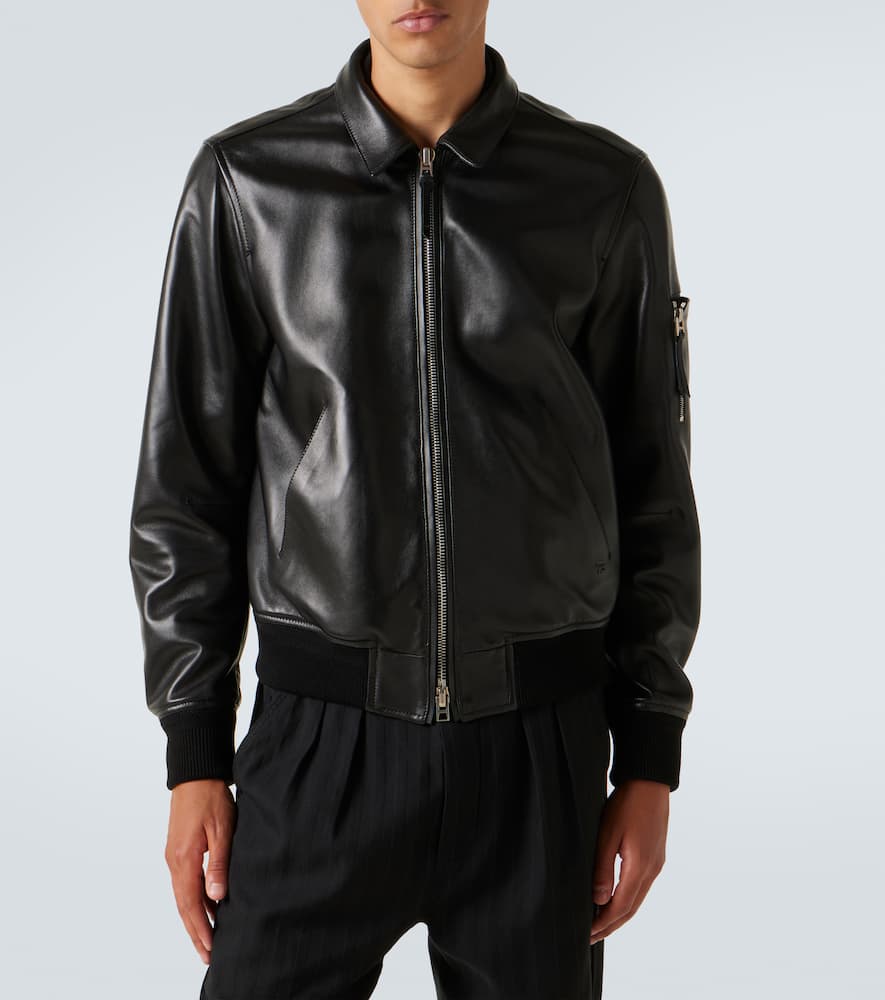 Leather blouson jacket