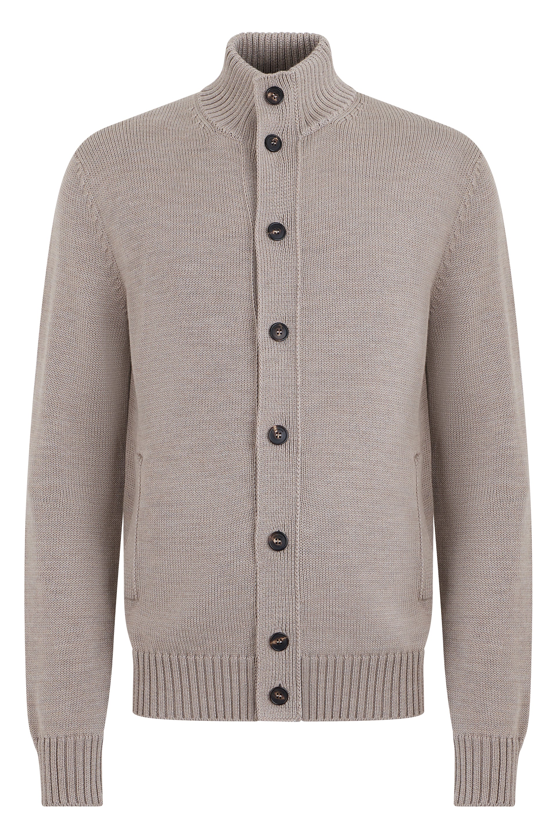Men's Button-Front Wool Cardigan with High Collar