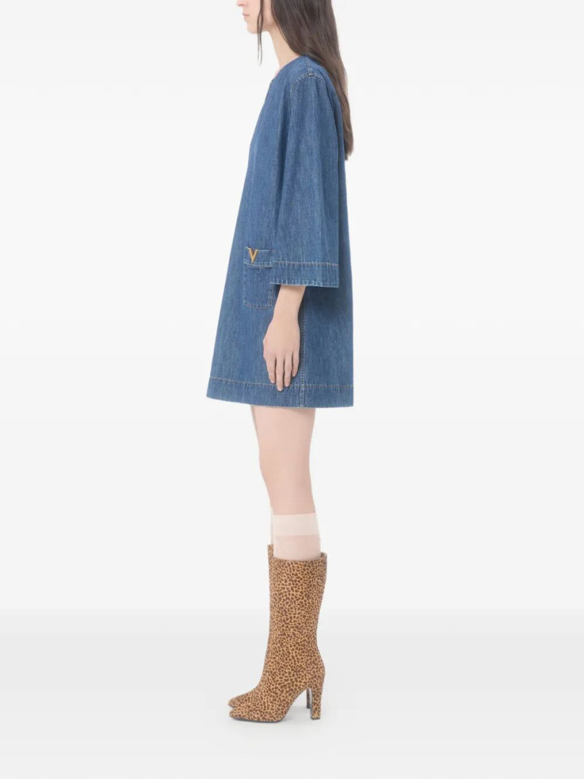 V-Neck Denim Minidress