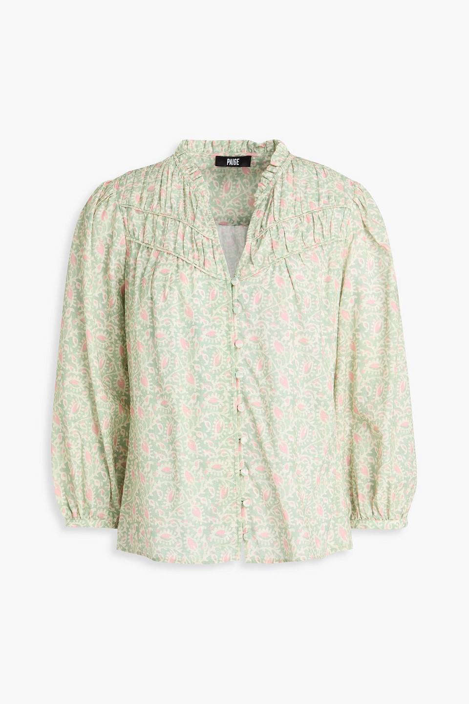 Arlette ruffled printed cotton-blend blouse - Green - S