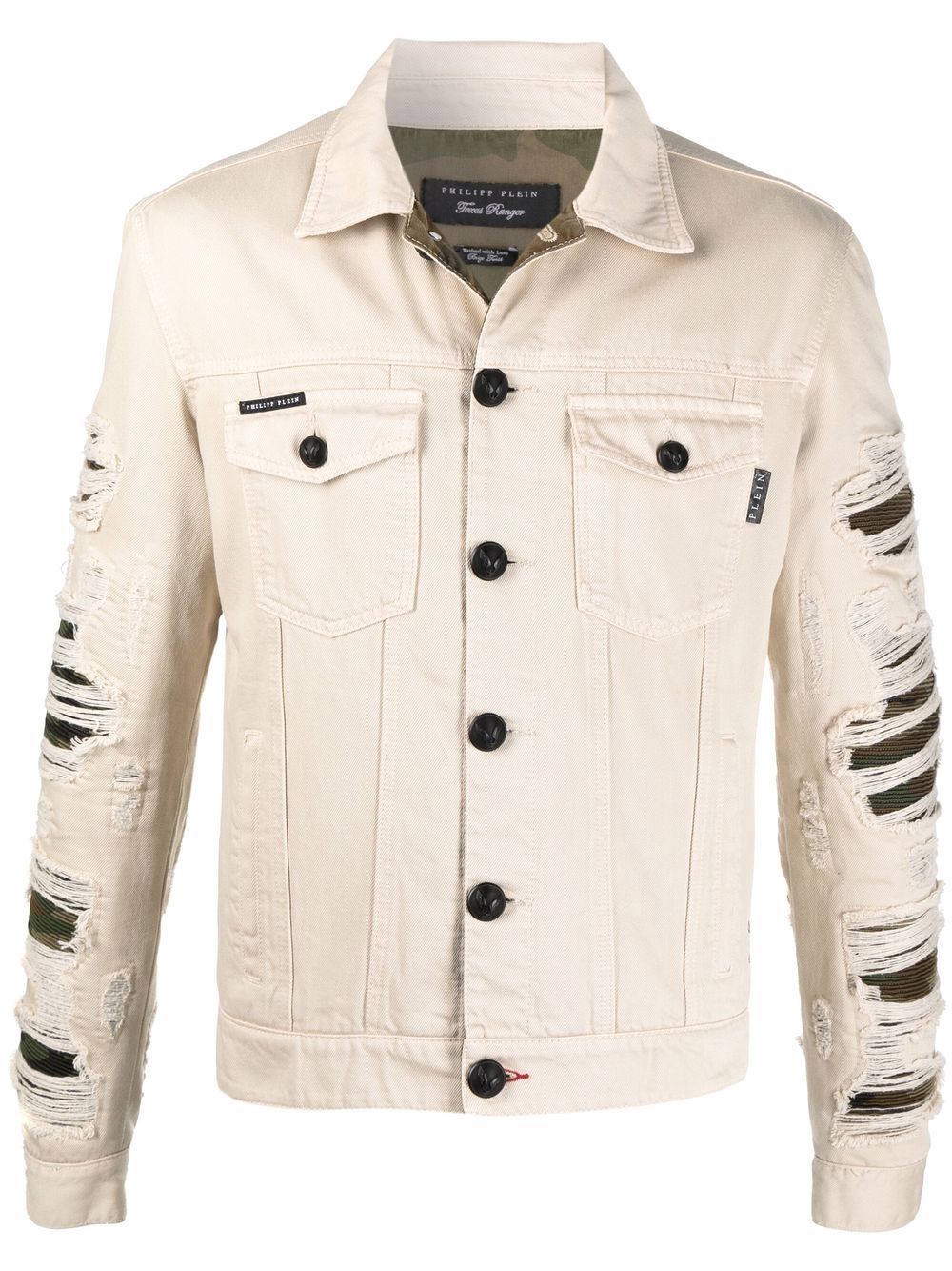 Ripped camouflage denim jacket - Neutrals