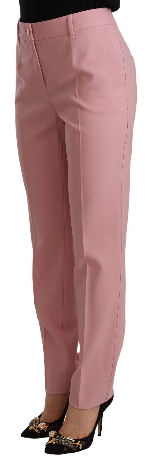 Virgin Wool Stretch High Waist Trousers — Pink