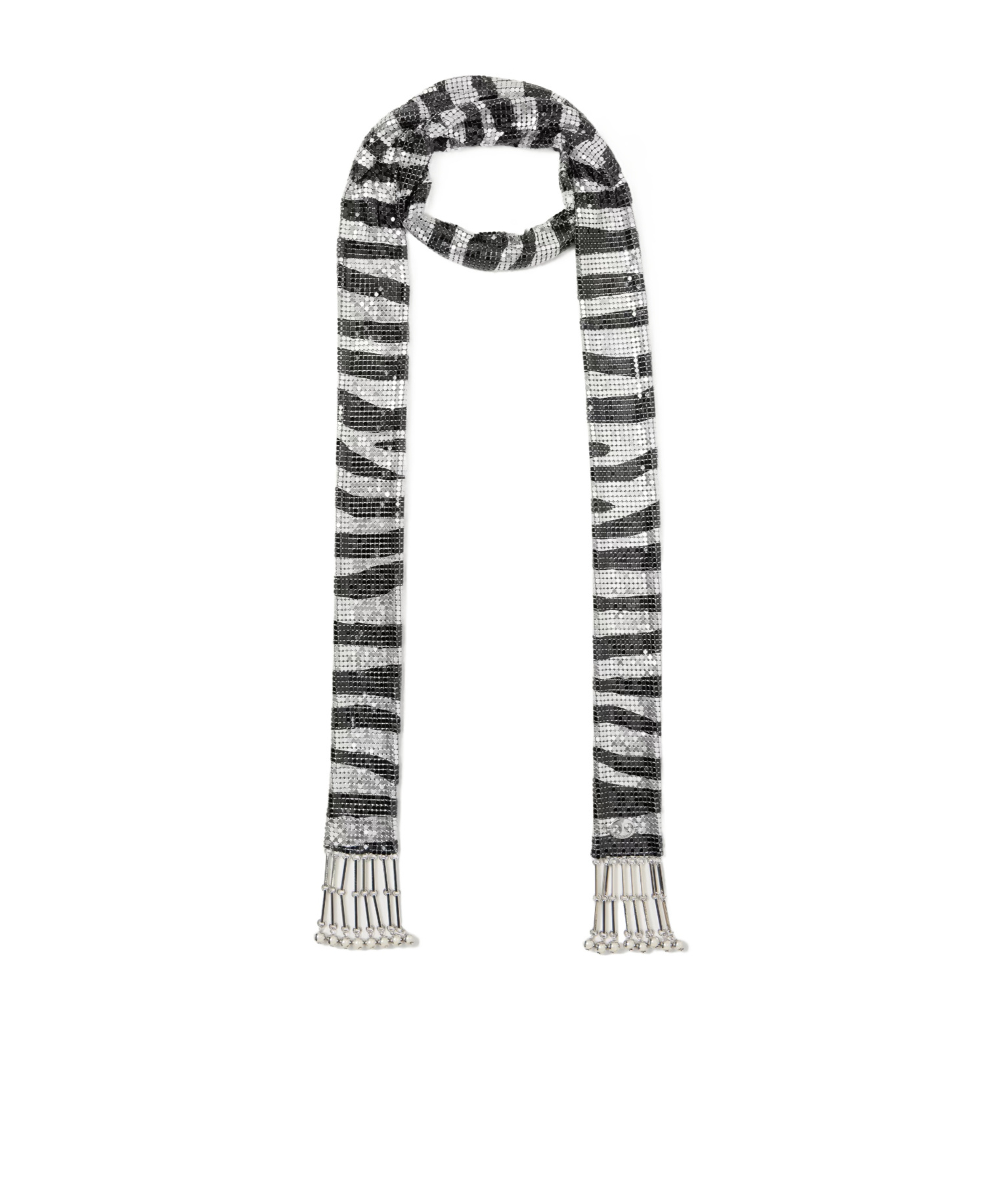 Fringed zebra-print chainmail scarf