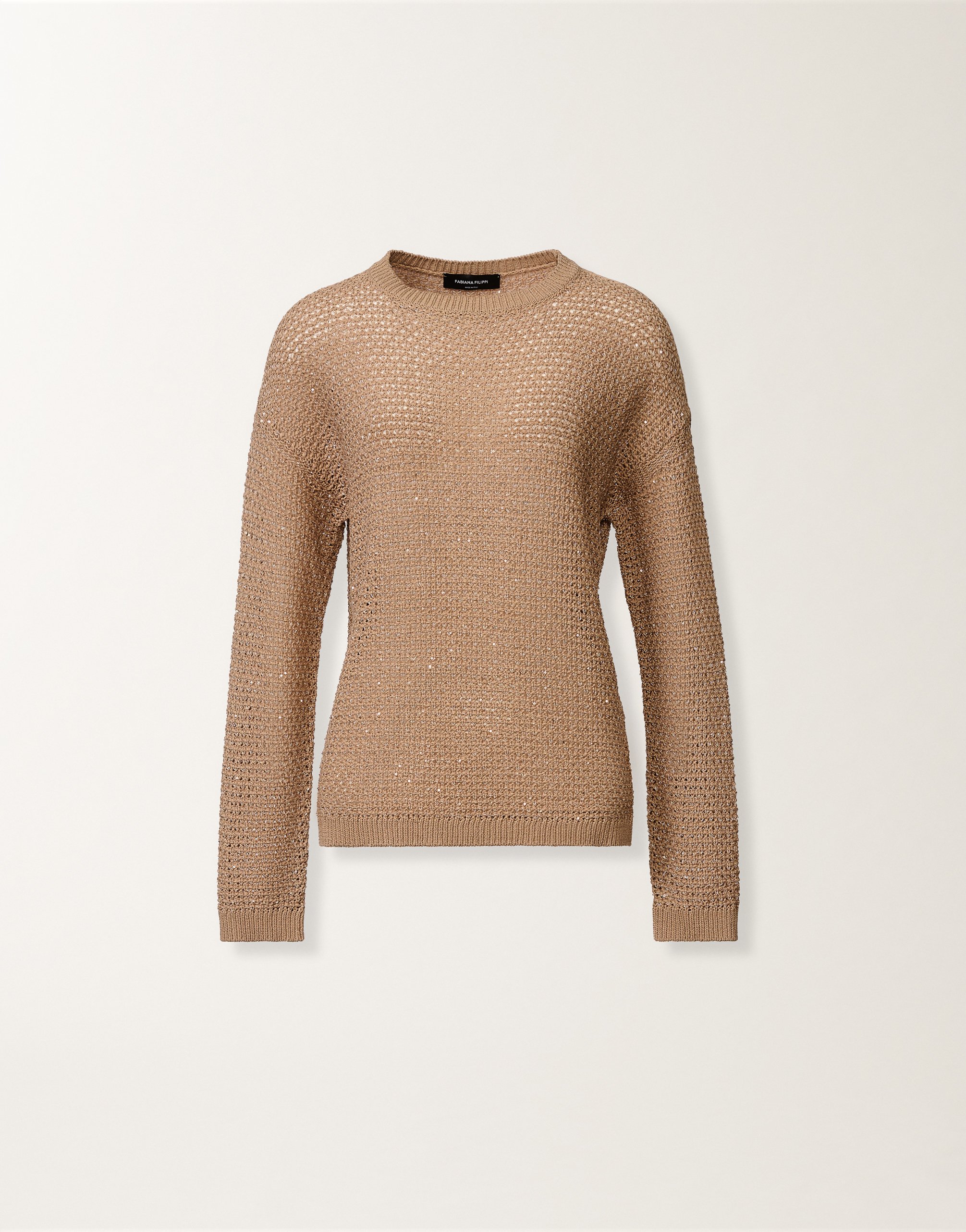 Cotton ribbon-knit sweater with sequins, maple