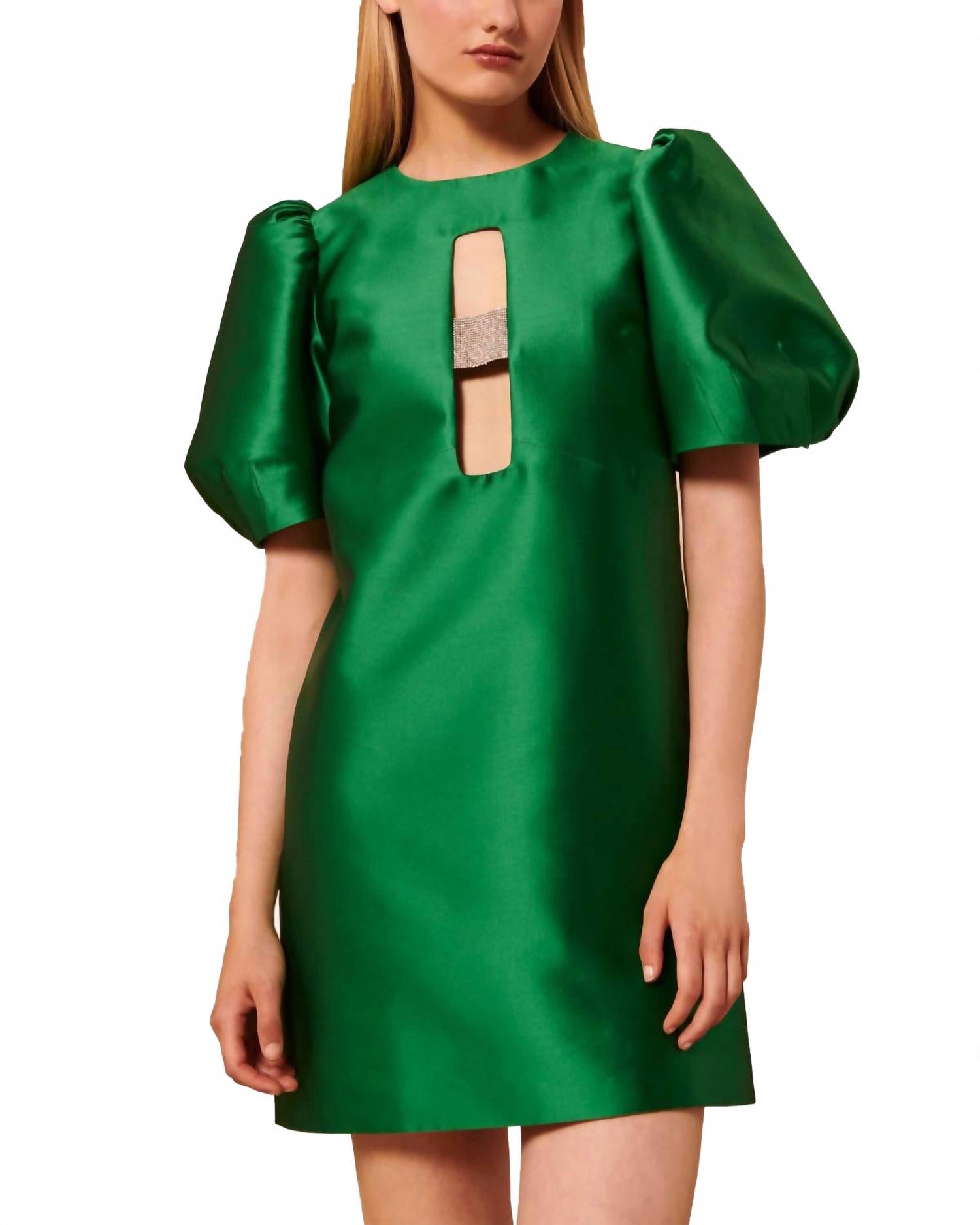 Silk Rettel Mini Dress In Emerald Green