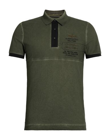 Man Polo shirt Military green Size S Cotton, Elastane