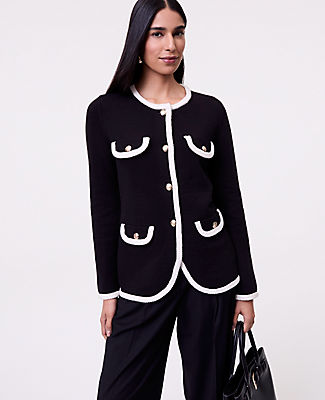 Ann Taylor Petite Textured Trim Sweater Jacket