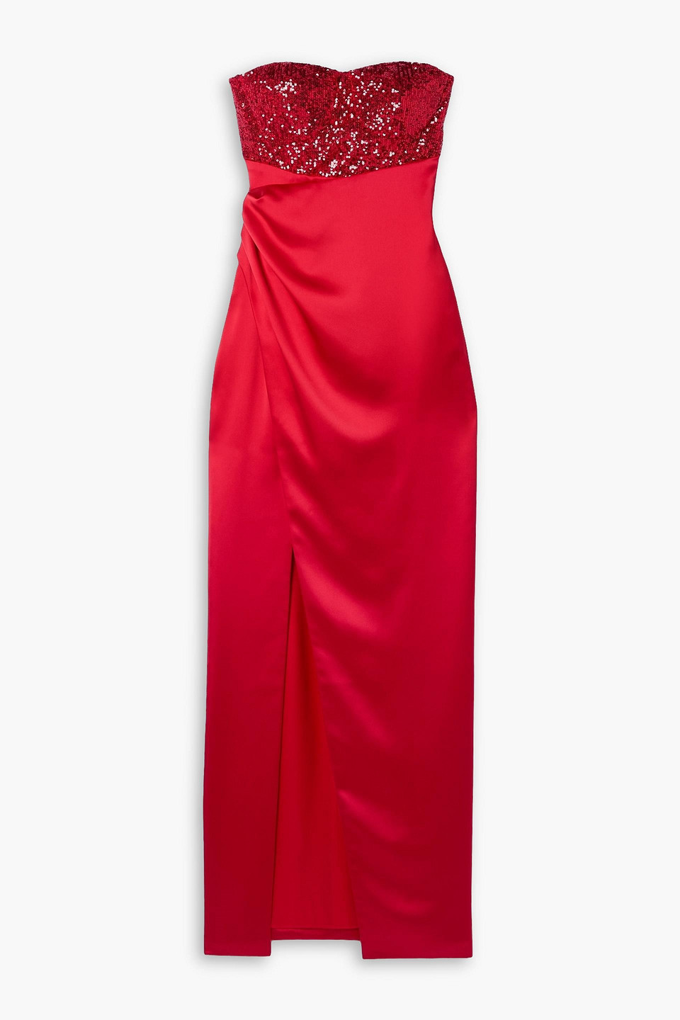 Gathered sequin-embellished charmeuse gown